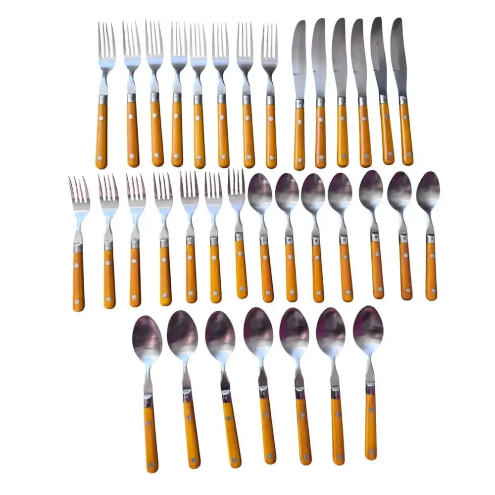 1970s Washington Forge Mardi Gras Butterscotch Yellow Flatware Set 35 Pieces